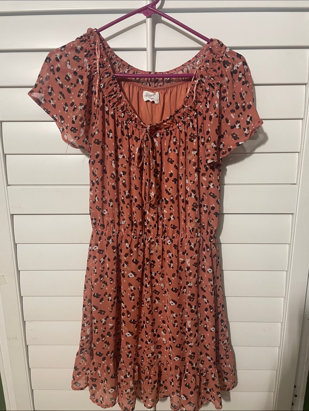 Sienna Sky Rust Floral-Print Short Flutter Sleeve Dress